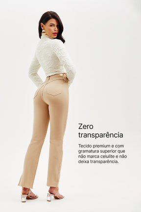 Calça Jeans Modeladora Nude Reta Cós Alto
